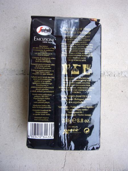 Zadní strana Segafredo - Emoziony macinato 250g